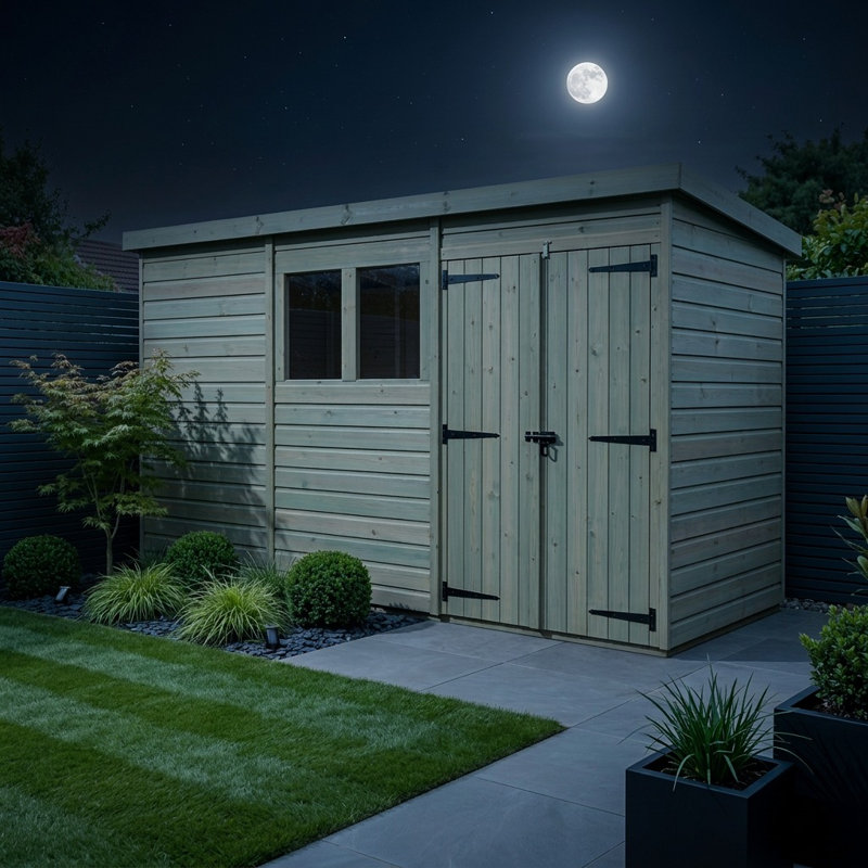 Total Sheds 12ft x 4ft Pent Garden Shed - Double Door - With Windows - Pressure Treated Timber - UK Manufactured