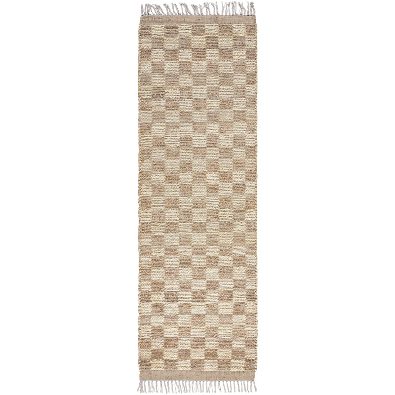 Tali Checkered Handmade Flatweave Area Rug in Brown/Beige, Runner 2'6" x 8'