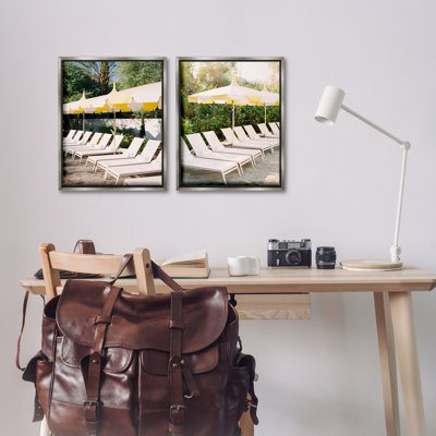 Chaise Lounges with Umbrellas 2 PC Framed Floater Canvas Set by Justine Milton
