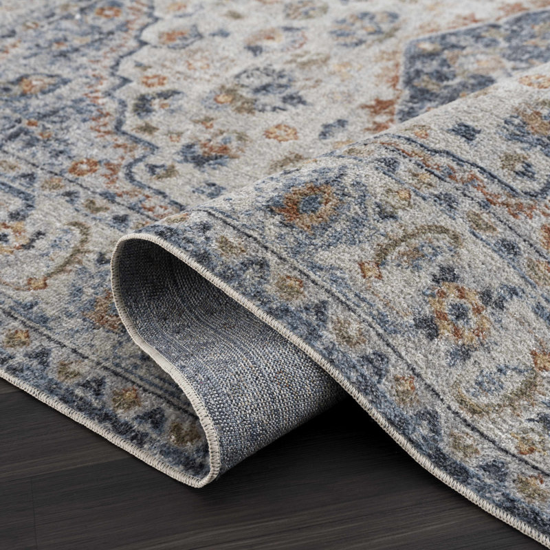 Tapis bleu / beige / gris Eriyana, Tapis de couloir 2 pi 7 po x 10 pi
