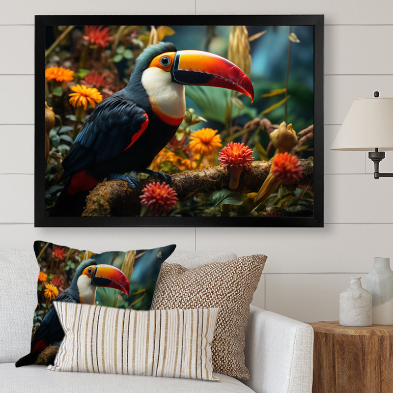 Toco Toucan South America Jungle Symphony I - Animals Wall Decor, H 12 po x l 20 po x P 1 po, Cadre simple noir