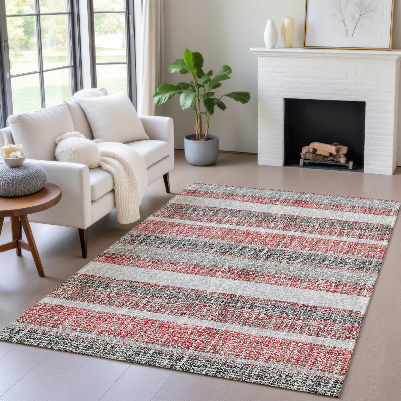 Tapis bourgogne intérieur / extérieur lavable à la machine Xhevrie, Rectangle 5 pi x 7 pi 6 po