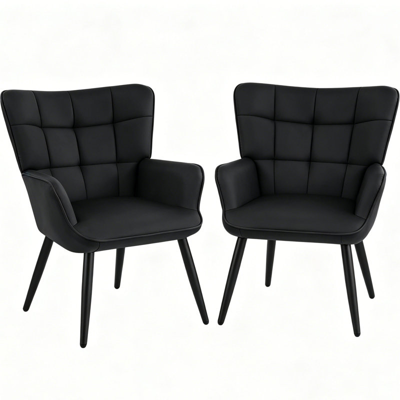 Chaise d'appoint moderne Mid-Century avec dossier et pieds en métal, Black