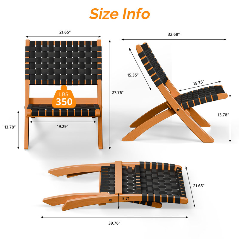 2PCS Patio Fir Wood Folding Armless Chair, Black