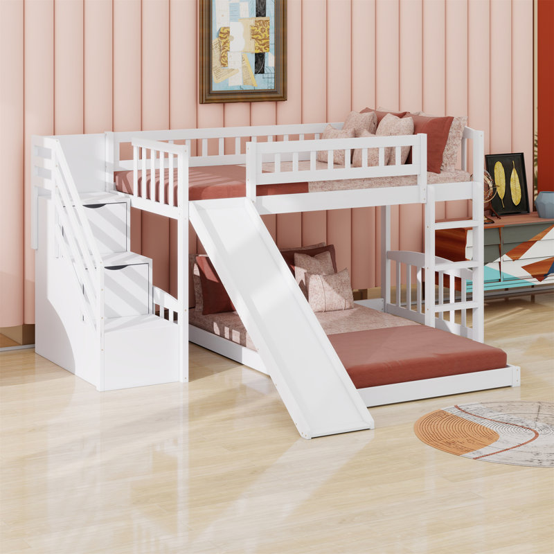 Bunk Bed With Stairway And Slide, White