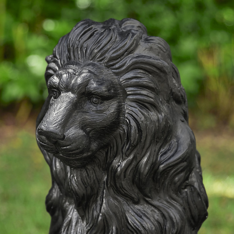 Statue de jardin lion IGO résistante aux intempéries Irizarry, H 20,5 po x l 14,25 po x P 9,75 po, Noir, noir, noir, noir, 1