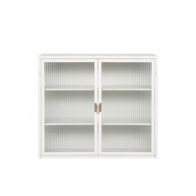 Armoire murale moderne 27,56 po à deux portes en verre avec rangement à trois niveaux pour le hall d'entrée, salle de bain, blanc