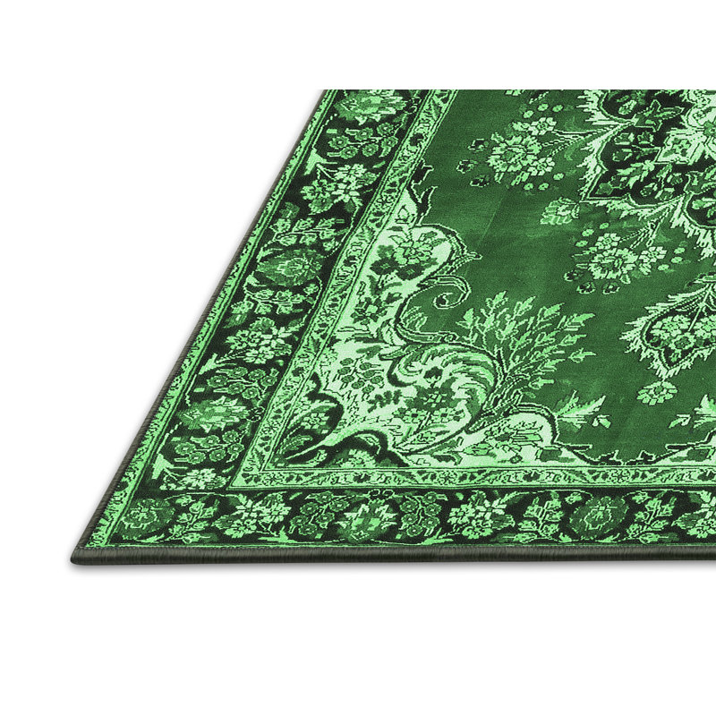Tapis oriental vert tissé à la machine, Rectangle 7 pi x 9 pi