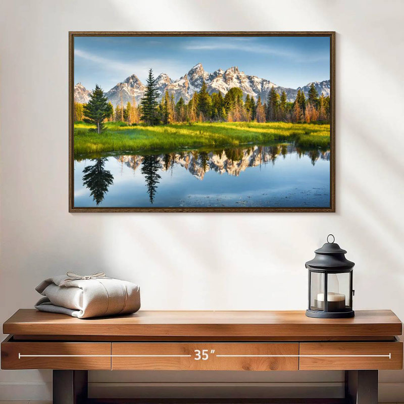 Grand Teton Reflection, 25 po x 17 po, Cadre flottant en noyer