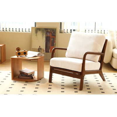 Mignon fauteuil d'appoint avec pieds en bois massif, fauteuil de salon avec coussin en tissu doux, fauteuil de chambre confortable, fauteuil de lecture confortable pour appartement, salle d'attente, balcon (blanc)