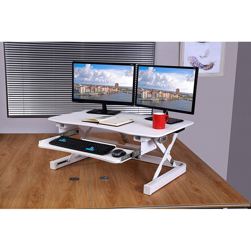 Adjustable Metal Base Standing Desk Converter, White