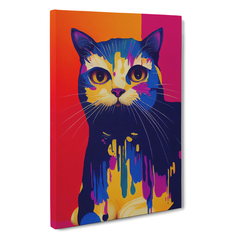 Cat Paint Drip Abstract No.2 - Wrapped Canvas Print, 50cm H x 35cm W
