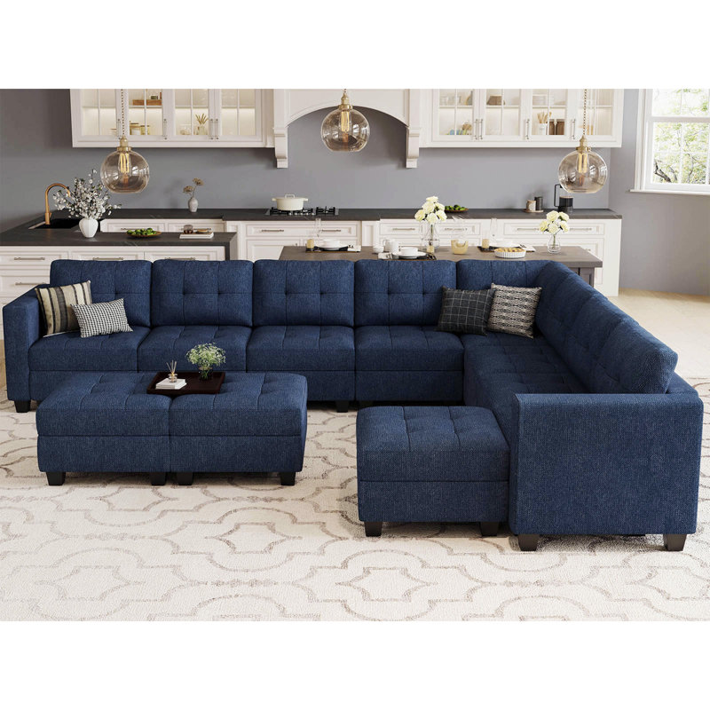 Soneson Upholstered Sectional Reversible, Blue LInen