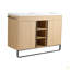 Ensemble de meuble-lavabo autoportant 48 po avec double lavabo en résine, porte à fermeture en douceur 2 et support de rangement à 3 ouvertures, emballage KD, contreplaqué