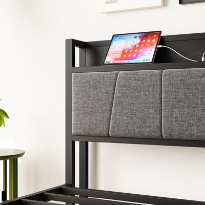 Lit simple avec structure solide et stable, tête de lit avec rangement - aucun sommier nécessaire, tablette facile à nettoyer