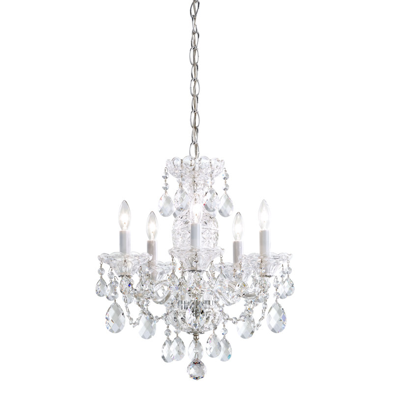 Sterling 5 - Light Glass Chandelier, Strass Clear, Polished Silver