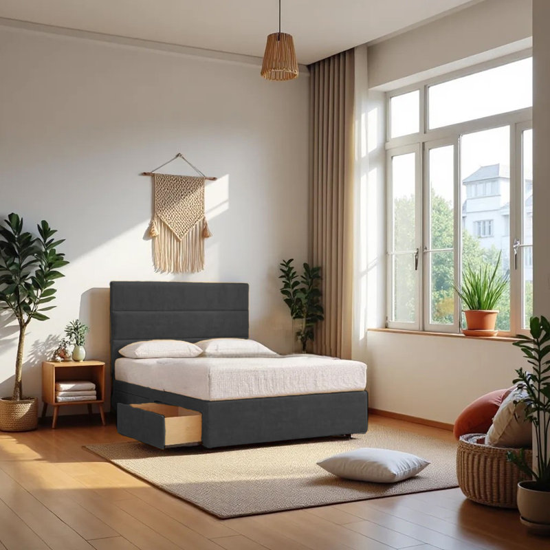 Upholstered Divan Bed, Double (4'6), Charcoal