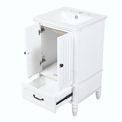 Meuble-lavabo avec lavabo, armoire de salle de bain avec deux portes, butoir de porte magnétique et patins réglables, tiroir