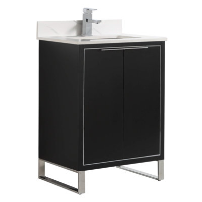 Meuble-lavabo simple autoportant de 24 po avec plateau en pierre Minday