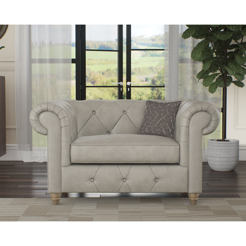 Melrose Leather Chair And A Half, Cloud Grey, Walnut