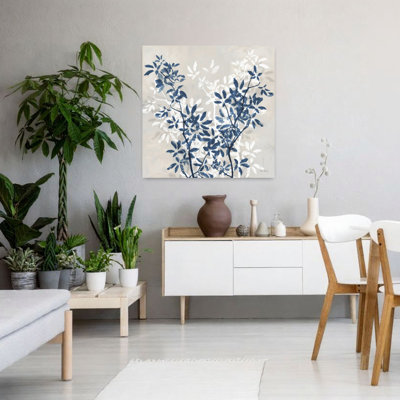 Contemporary Navy Leaf Silhouettes Ii With Blue Leaf Branches Botanical Art Art