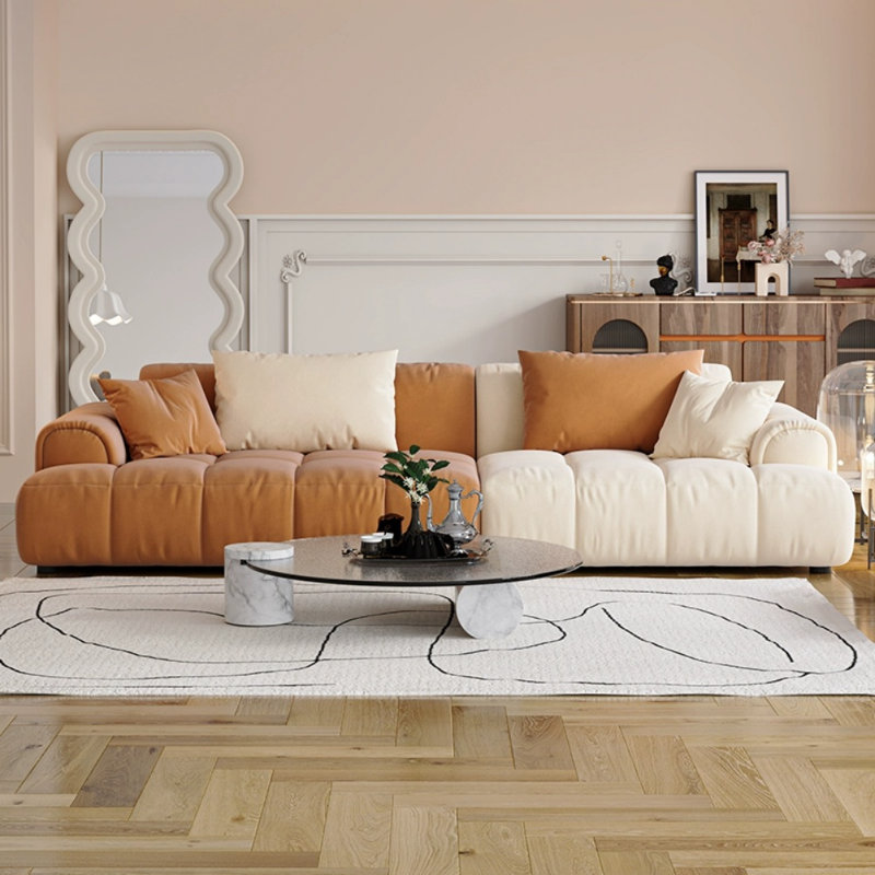 Canapé décontracté de style crème, H 24,8 po x l 106,3 po x P 39,4 po, Brun / blanc cassé
