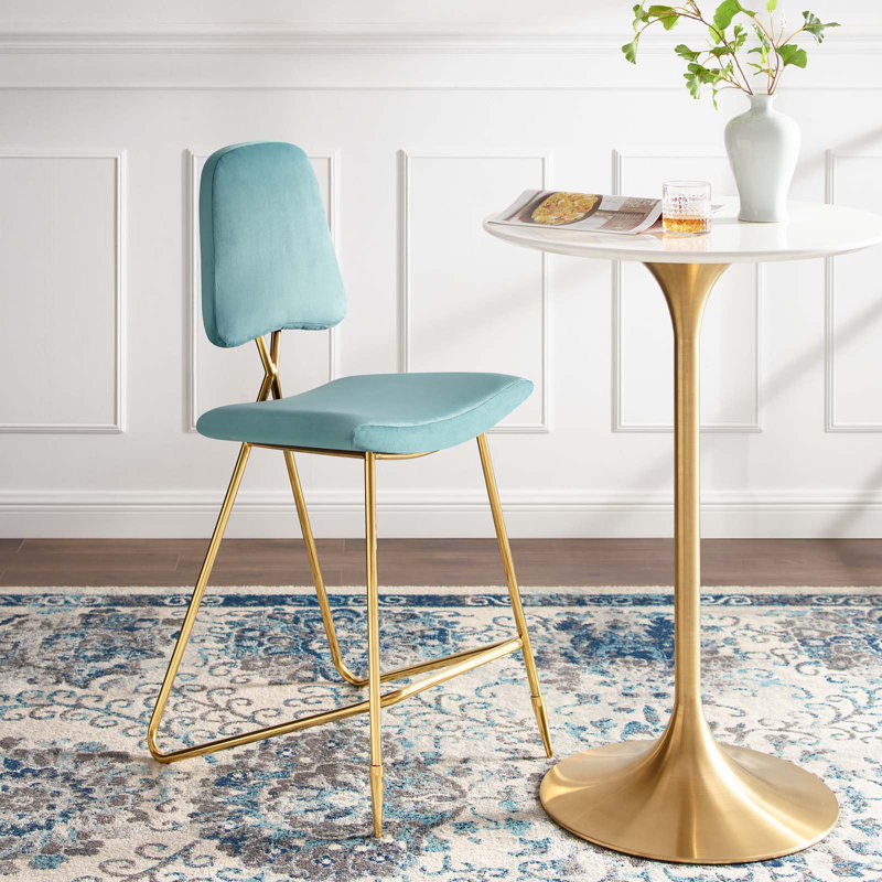 Modway Ponder Performance Velvet Bar Stool, Blue, Counter Stool (26.5" Seat Height)
