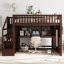 Lit mezzanine simple avec bureau mobile, tablette de rangement et escalier, lit superposé multifonctionnel pour enfants, espresso-232128322-232128327
