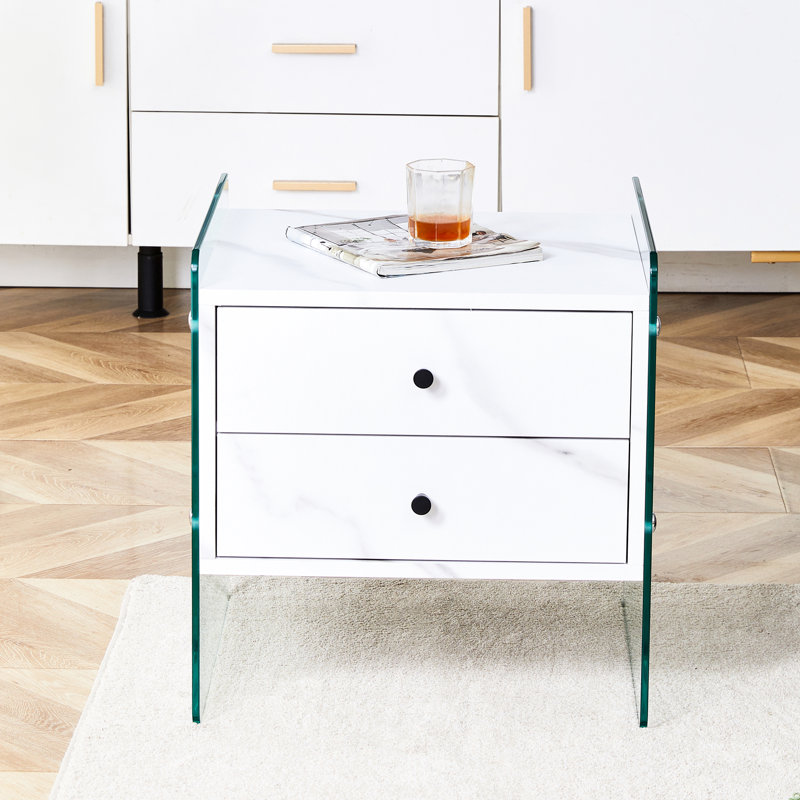 Table de chevet double à double tiroir avec verre transparent, conception simple pour un rangement ordonné dans de multiples espaces élégants qui ajoutent de la chaleur à la vie de bureau
