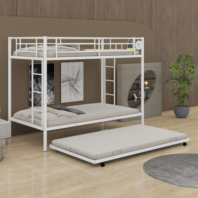 Abdillahi Kids Twin Bunk Bed with Trundle, White