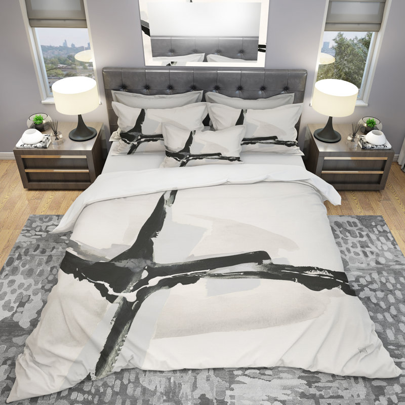 Abstract Neutral I - Ensemble de housse de couette moderne Mid-Century - Microfibre de polyester
