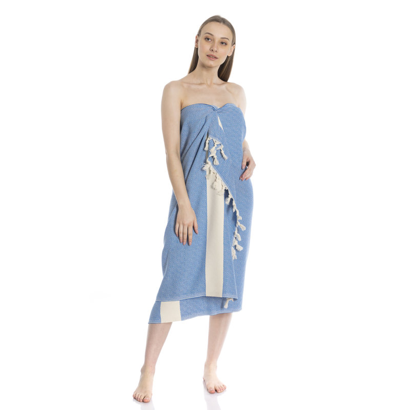 Serviette de bain en coton Covarrubias, Bleu