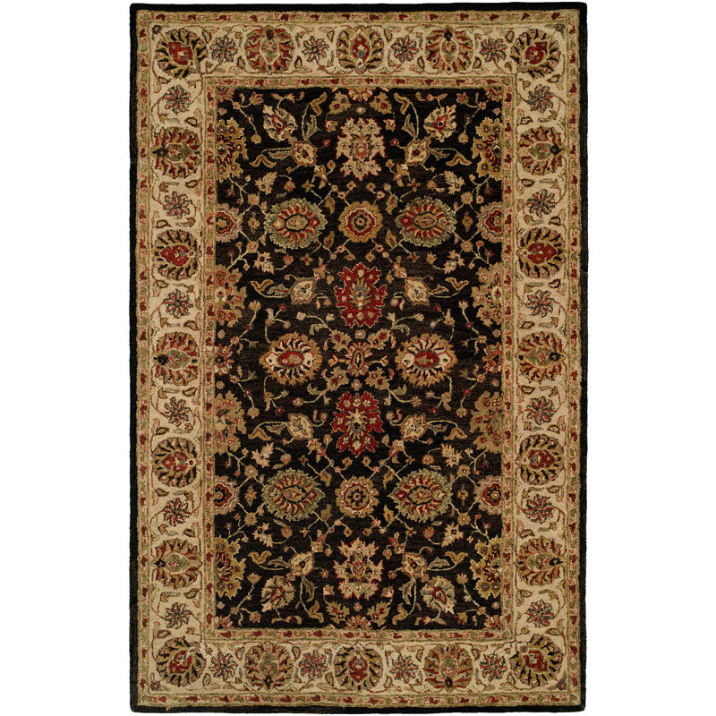 Wool Oriental Area Rug in Black/Brown, Rectangle 9'6" x 13'6"