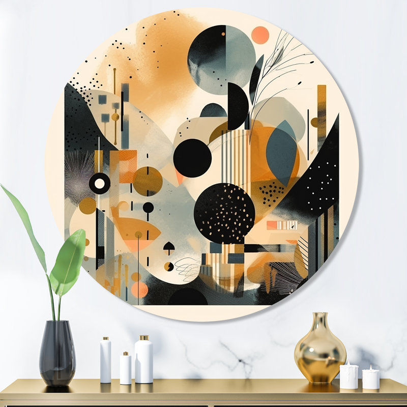 Décoration murale zen noire et dorée en coups de pinceau I, H 36 po x l 36 po x P 1 po