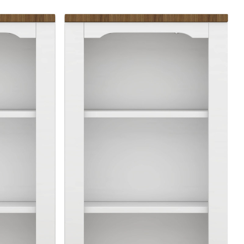 Grande bibliothèque incurvée deux pièces, armoire haute autoportante avec rangement entièrement ouvert, tablette de présentation élégante avec dispositif anti-basculement