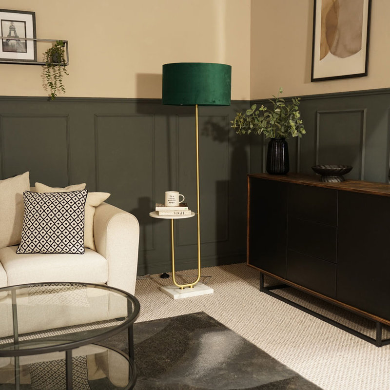 Replogle Matte Tray Table Floor Lamp Set, Yes, Gold, Green