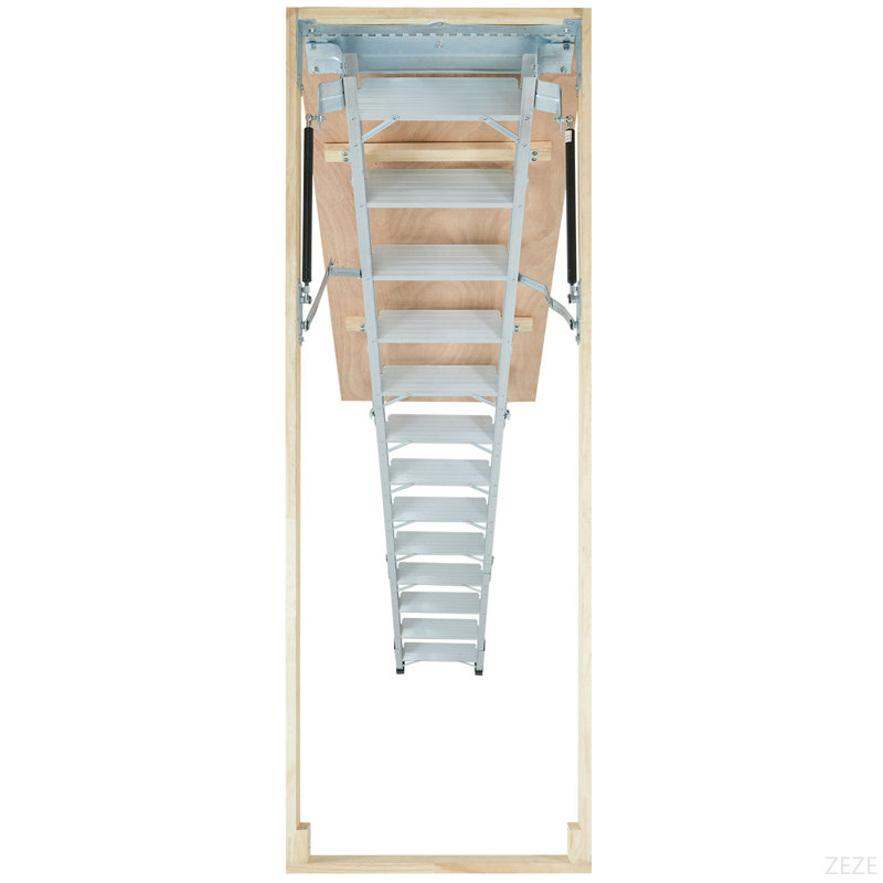 Échelle de grenier pliable, capacité de 350 livres, 22,5 po x 63 po, extension en aluminium polyvalente, légère et portable, convient aux plafonds de 9,5 à 12 pi, accès pratique à votre grenier standard