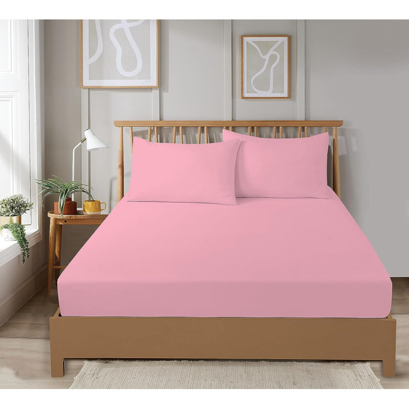 Plain Weave / Muslin Fitted Sheet, Double (4'6), Pink
