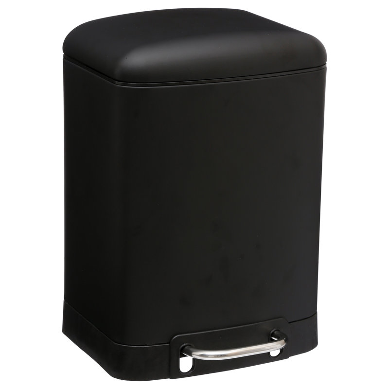 Krupp Metal Step On Kitchen Trash Can, Black, 6 L
