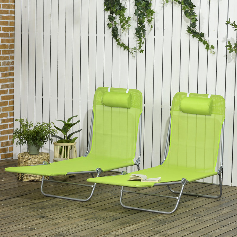 Outsunny 2 Piece Folding Chaise Lounge Chairs, Green