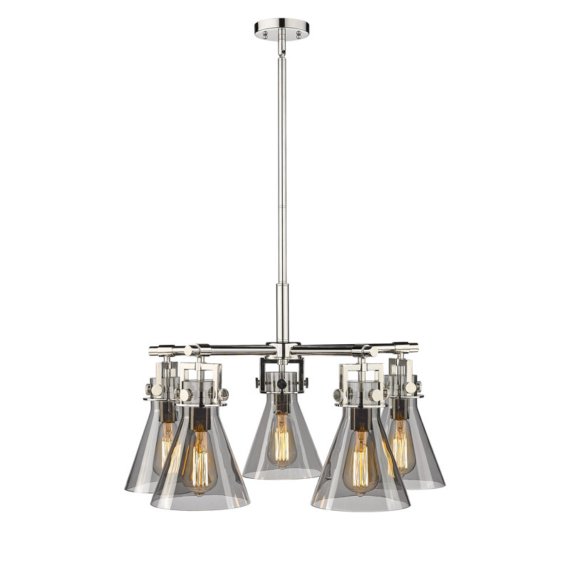 Lustre suspendu 5 lumières Barineau, Plaqué couleur fumée, Nickel poli