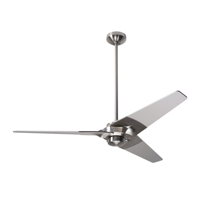 Torsion Downrod Ceiling Fan, Bright Nickel, Wall Control with Remote Handset (2-wire), Nickel