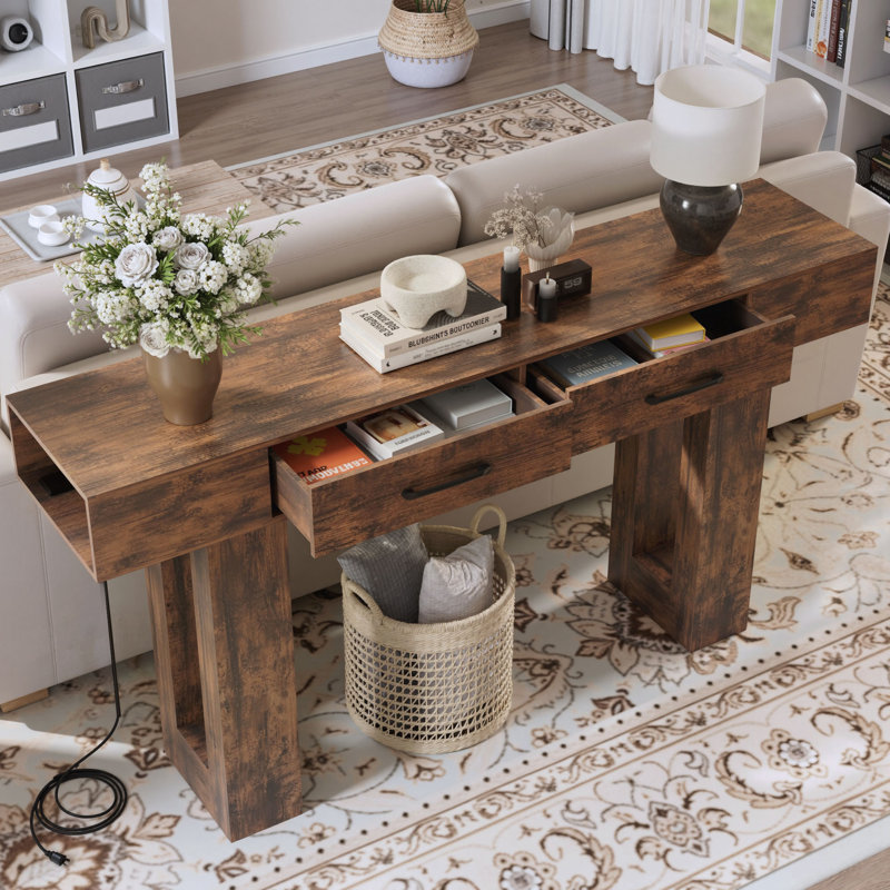 Table de canapé rectangulaire en bois, Brun