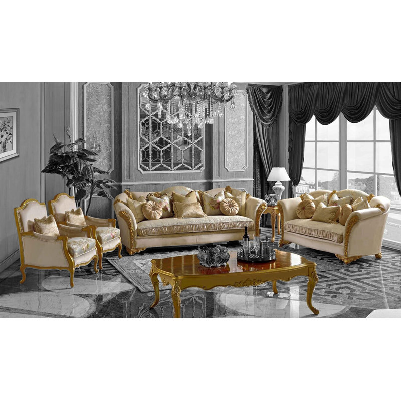 Verona 6-piece Victorian Living Room Set, Beige