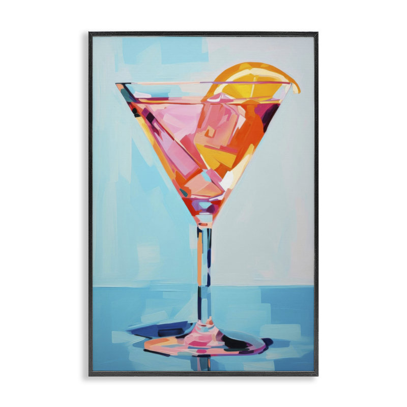  «Blue & Pink Martini», estampe numérique par LSR Design Studio, H 18 po x l 12 po, Giclée encadrée noir minuit