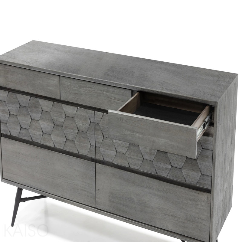 Commode 6 tiroirs en bois d'acacia gris