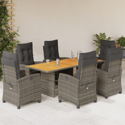 Patio Dining Set With Cushions Black Poly Rattan by Red Barrel Studio