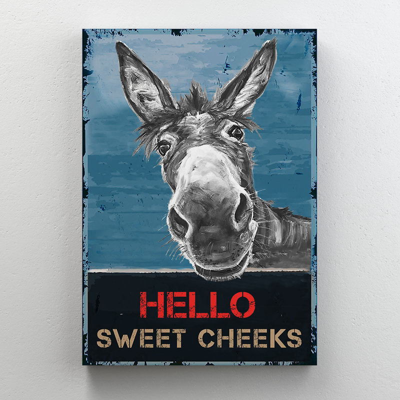 Âne sur fond bleu - Hello Sweet Cheek - Reproduction d'art graphique rectangulaire sur toile tendue 1 pièce