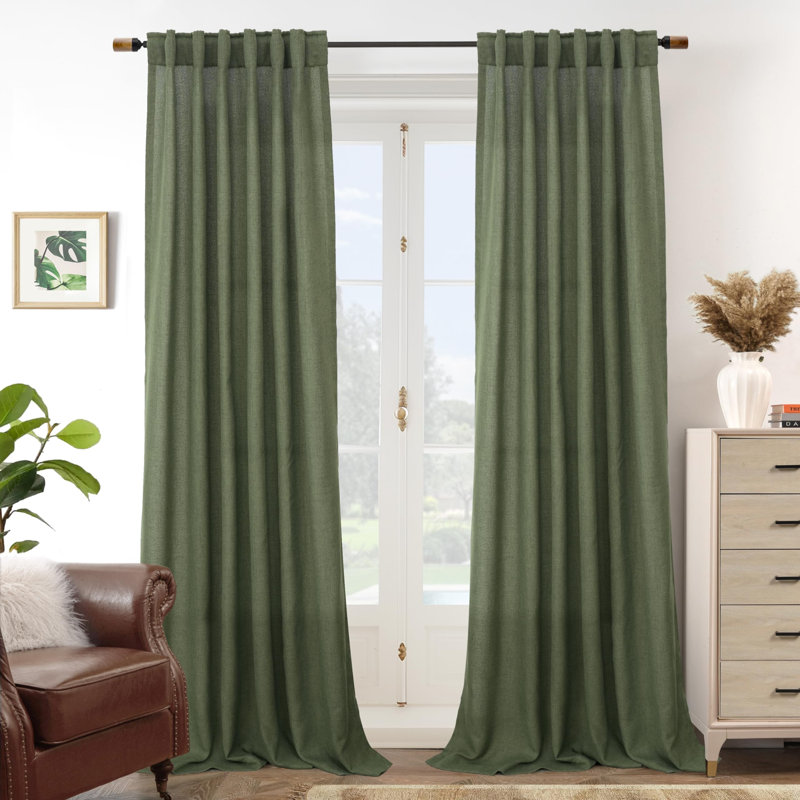Paire de rideaux semi-transparents avec passe-tringle Janie, L 52 po x L 108 po, Vert olive