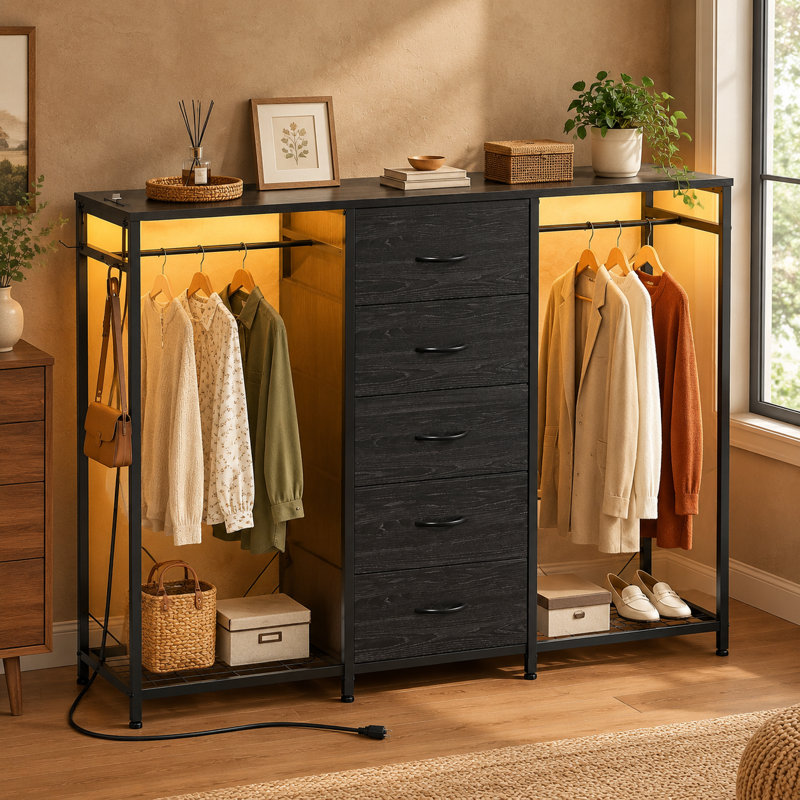 Commode de chambre à coucher 5 tiroirs en tissu noir anthracite